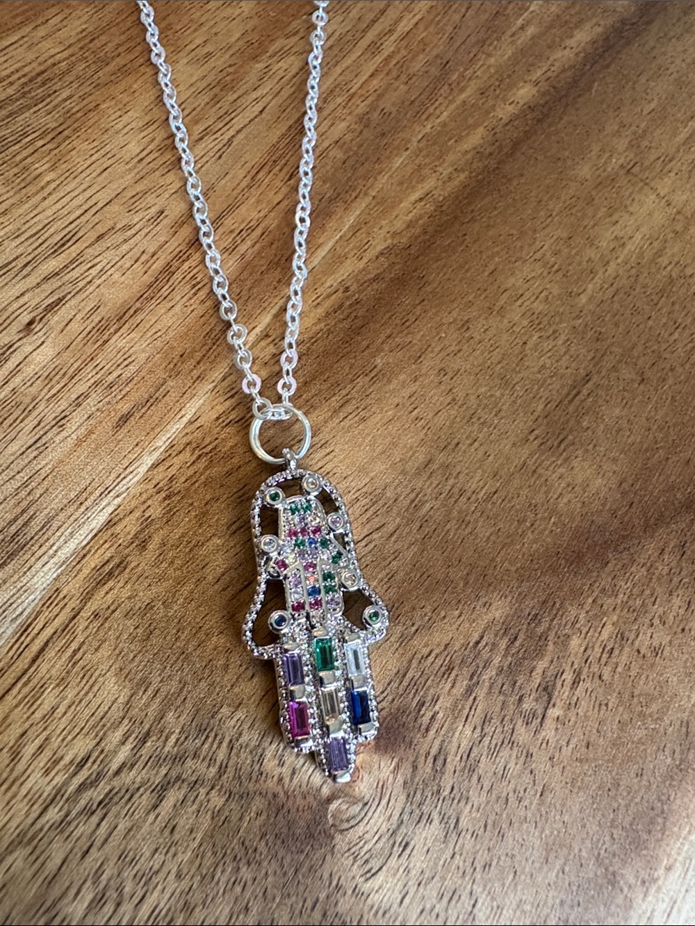 Multicolor Hamsa Pendant Necklace Silver-Plated Handmade